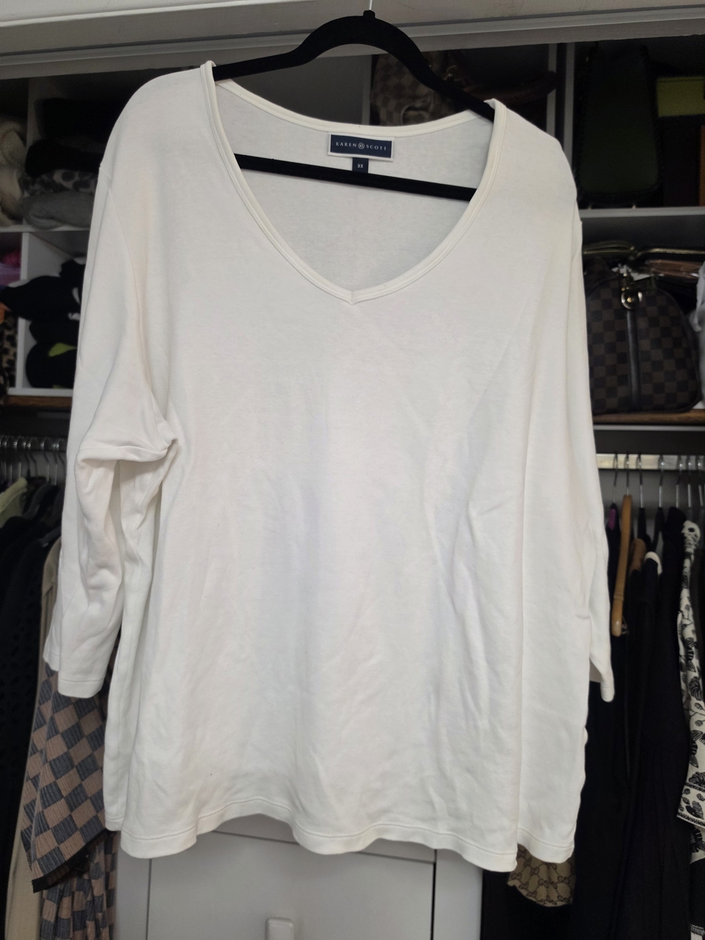Karen Scott Cream V-Neck Long Sleeve Tee - Picture 1 of 3
